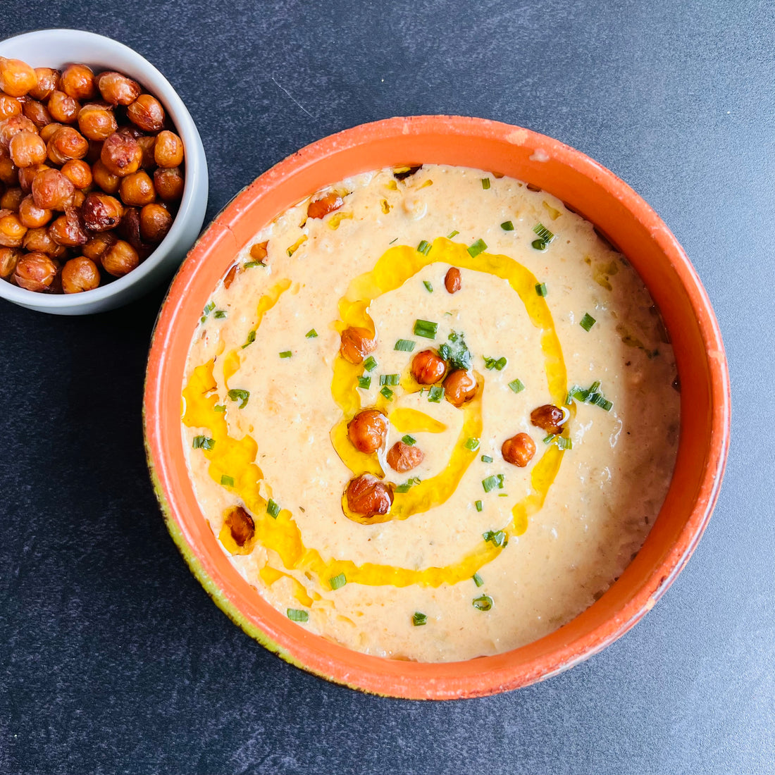 Creamy Cauliflower Soup with Chickpeas Croutons