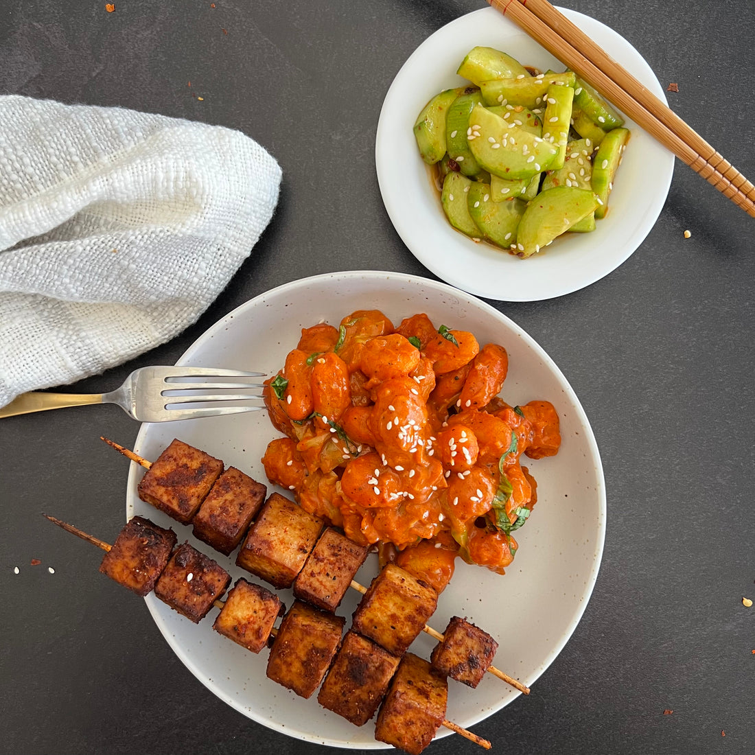 Baked Korean Tofu served in gochujang sauce